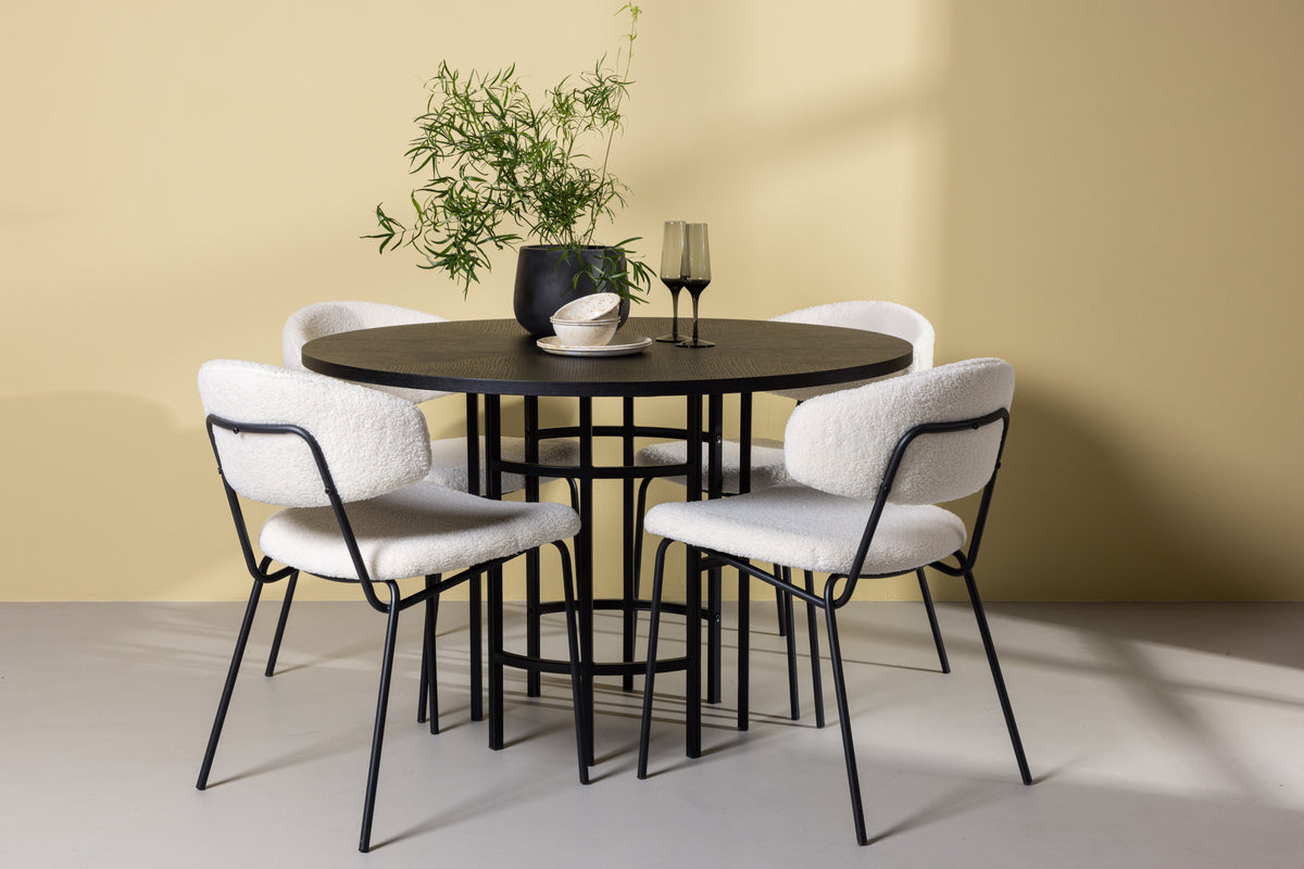 Dining Chair 2-pack White + Round Dining Table ø115 Black