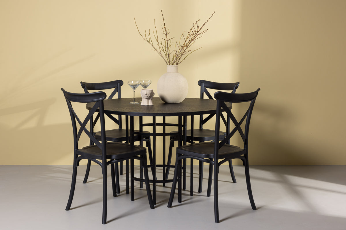Dining Chair 2-pack Black + Round Dining Table ø115 Black