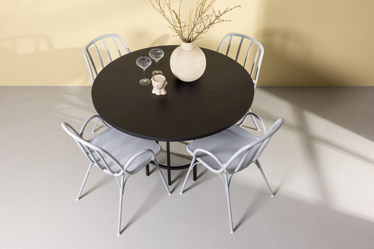Dining Chair 2-pack Light Grey + Round Dining Table ø115 Black