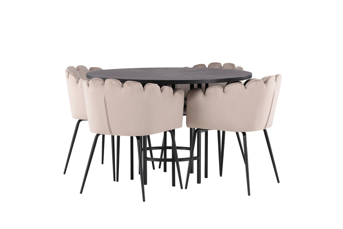 Dining Chair Beige + Round Dining Table ø115 Black