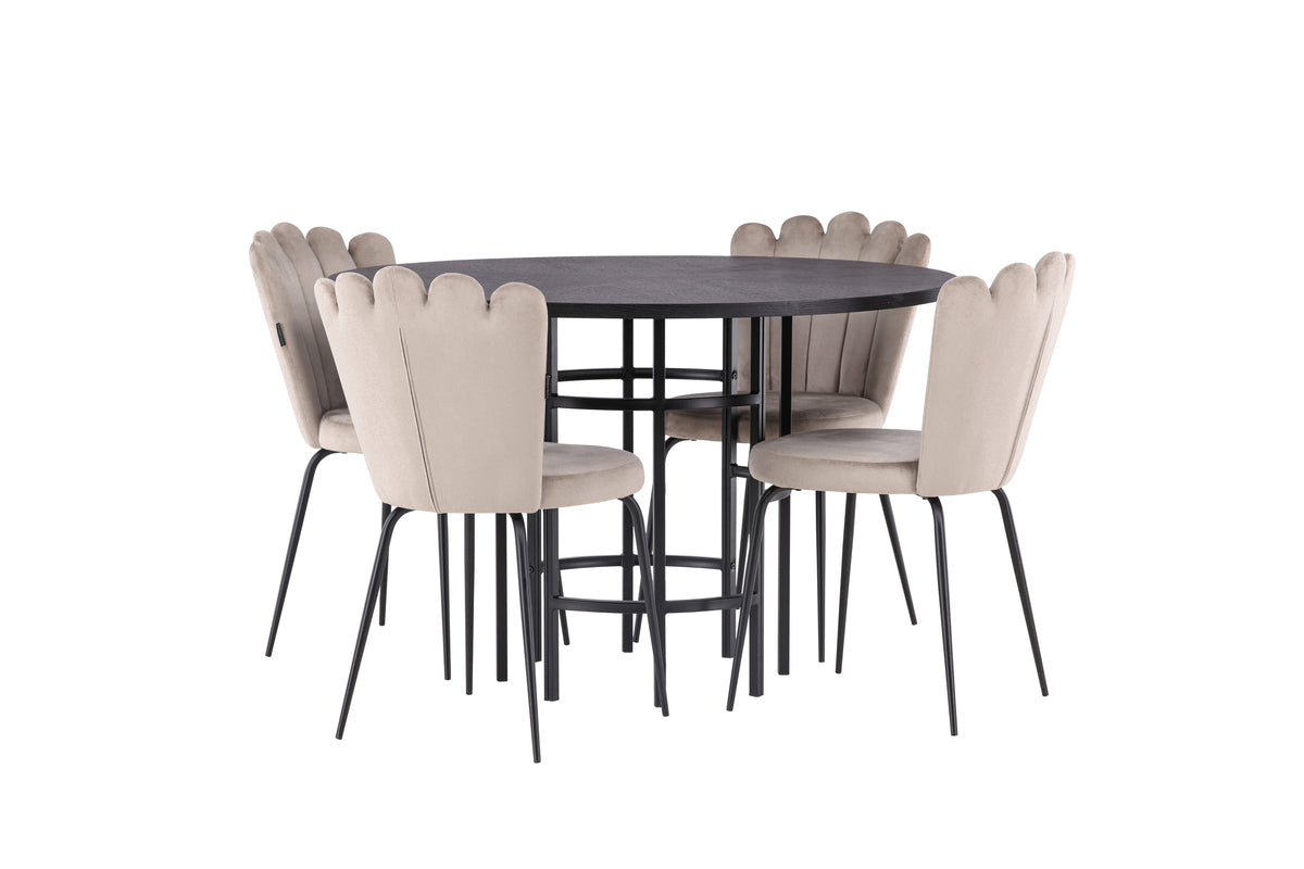 Dining Chair 2-pack Beige + Round Dining Table ø115 Black