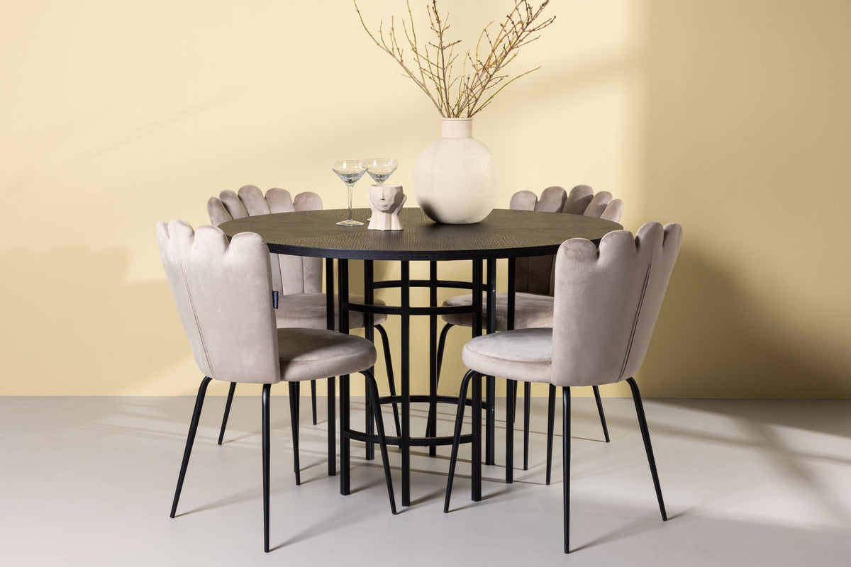 Dining Chair 2-pack Beige + Round Dining Table ø115 Black