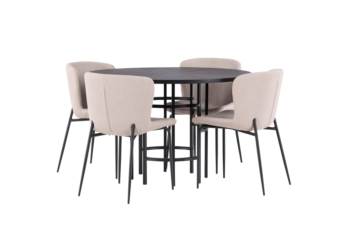 Dining Chair 2-pack Beige + Round Dining Table ø115 Black