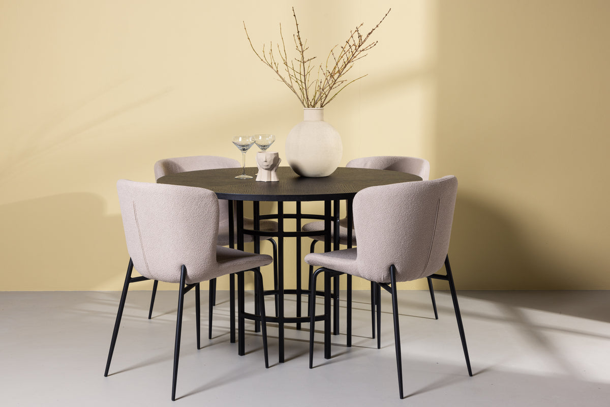 Dining Chair 2-pack Beige + Round Dining Table ø115 Black