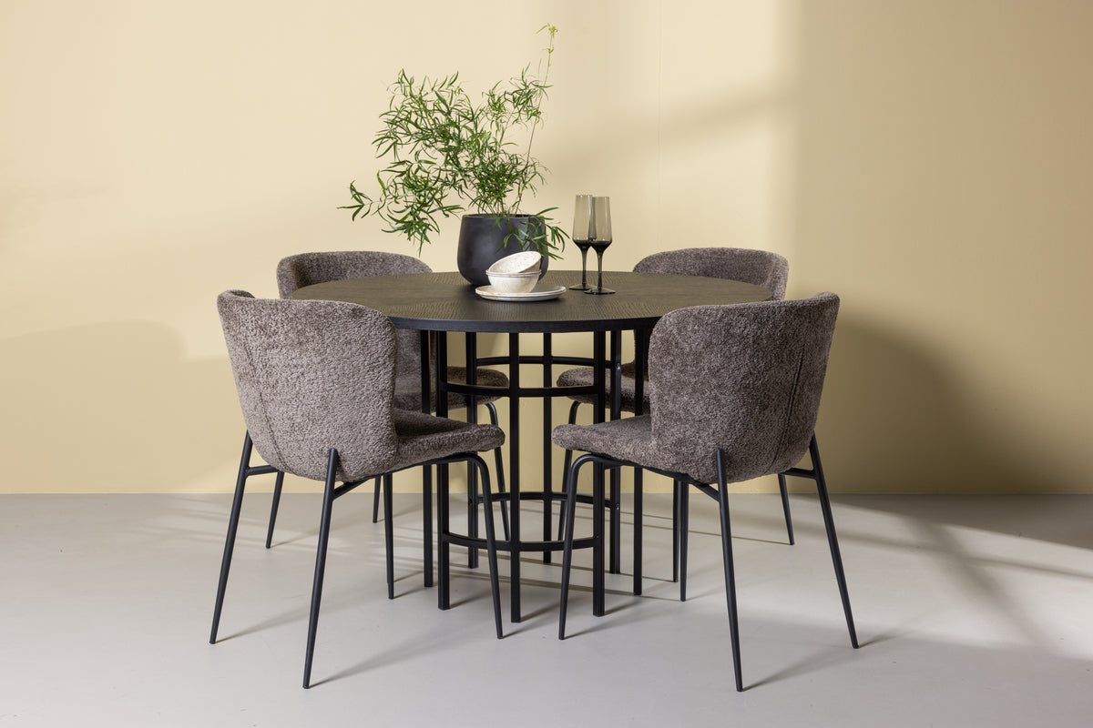 Dining Chair 2-pack Dark Grey + Round Dining Table ø115 Black