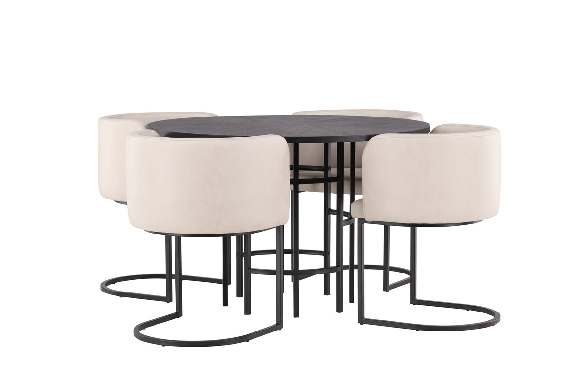 Round Dining Table ø115 Black + Dining Chair Beige