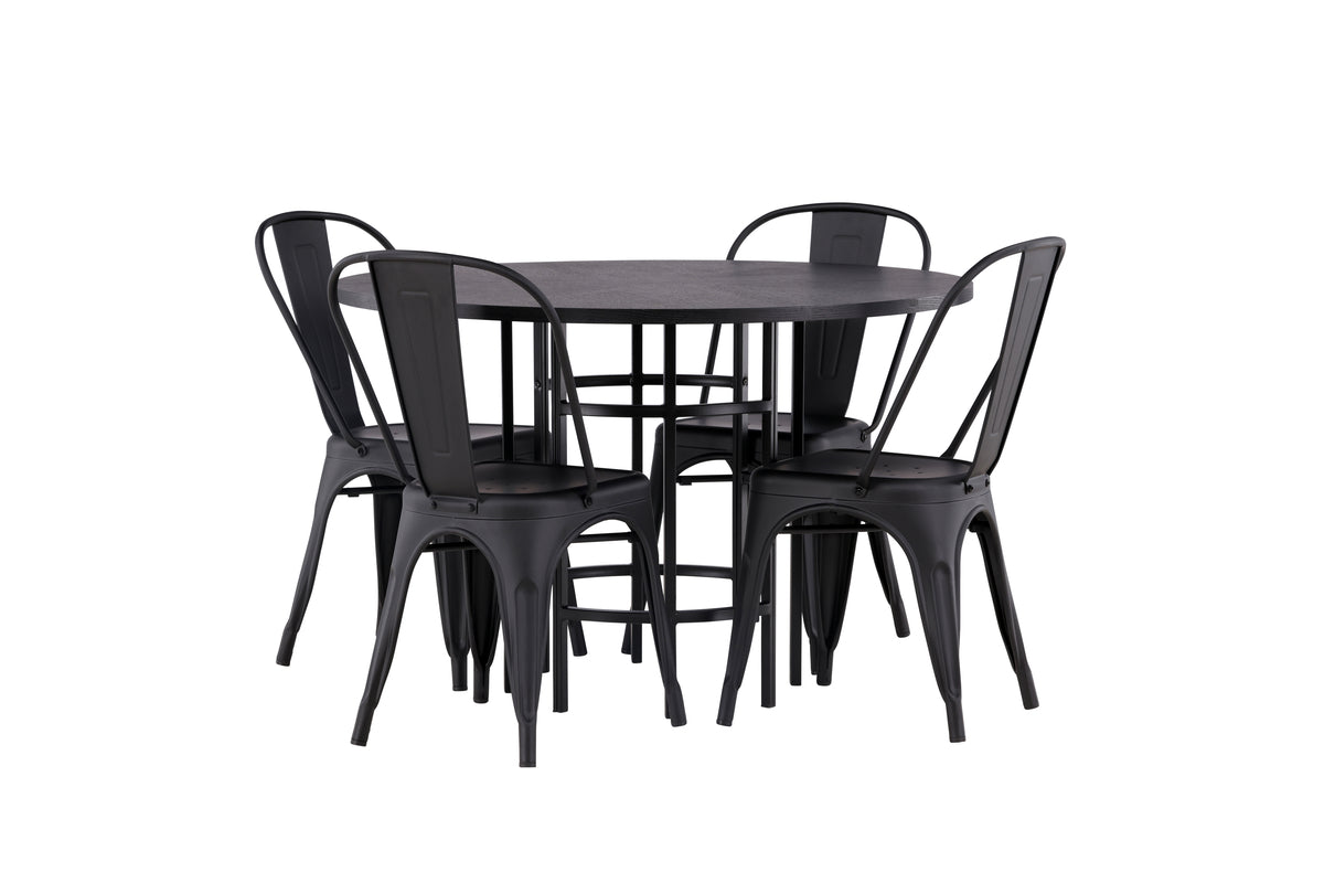 Dining Chair 4-pack Black + Round Dining Table ø115 Black