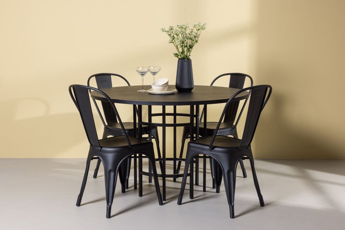 Dining Chair 4-pack Black + Round Dining Table ø115 Black