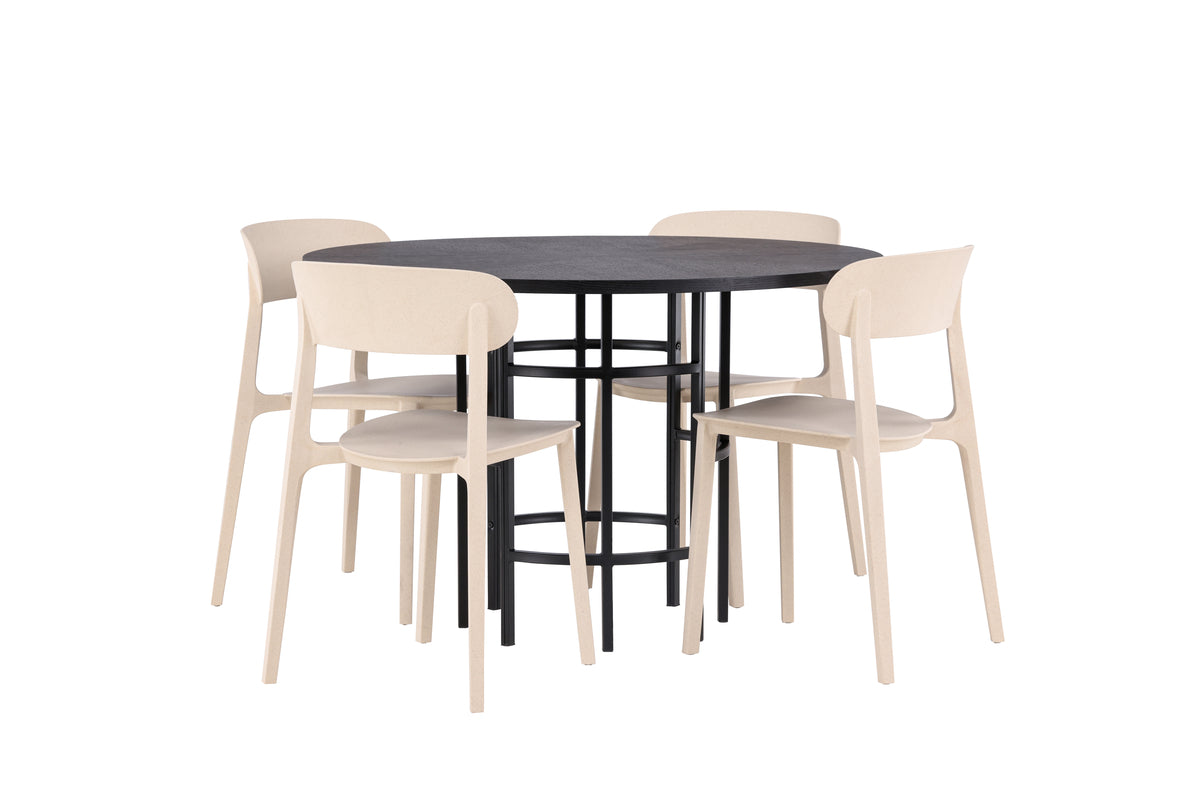 Dining Chair 2-pack Beige + Round Dining Table ø115 Black