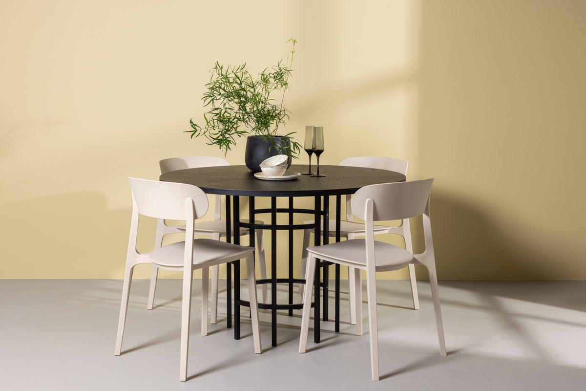 Dining Chair 2-pack Beige + Round Dining Table ø115 Black