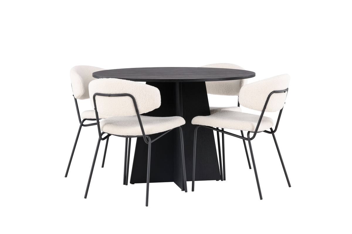 Round Dining Table ø110 Black + Dining Chair 2-pack White