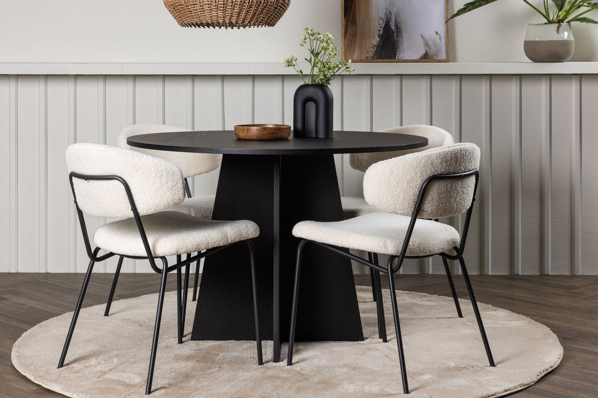 Round Dining Table ø110 Black + Dining Chair 2-pack White