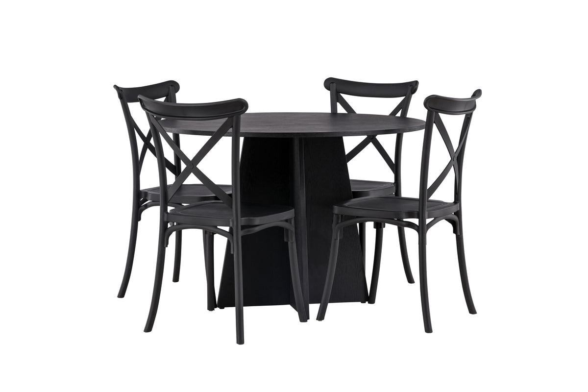 Round Dining Table ø110 Black + Dining Chair 2-pack Black