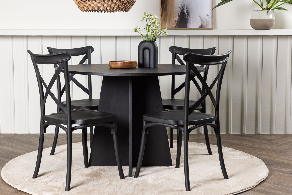 Round Dining Table ø110 Black + Dining Chair 2-pack Black