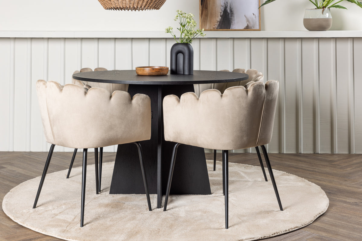 Dining Chair Beige + Round Dining Table ø110 Black