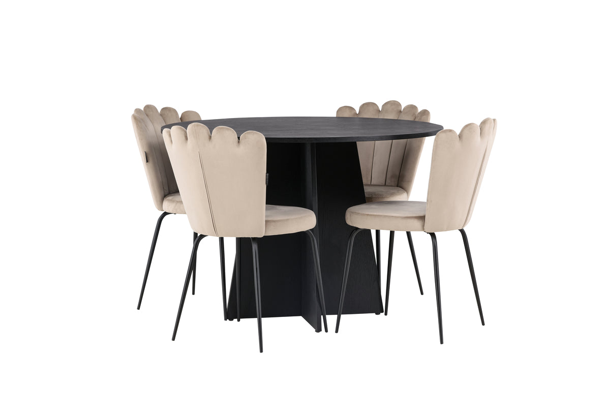 Dining Chair 2-pack Beige + Round Dining Table ø110 Black