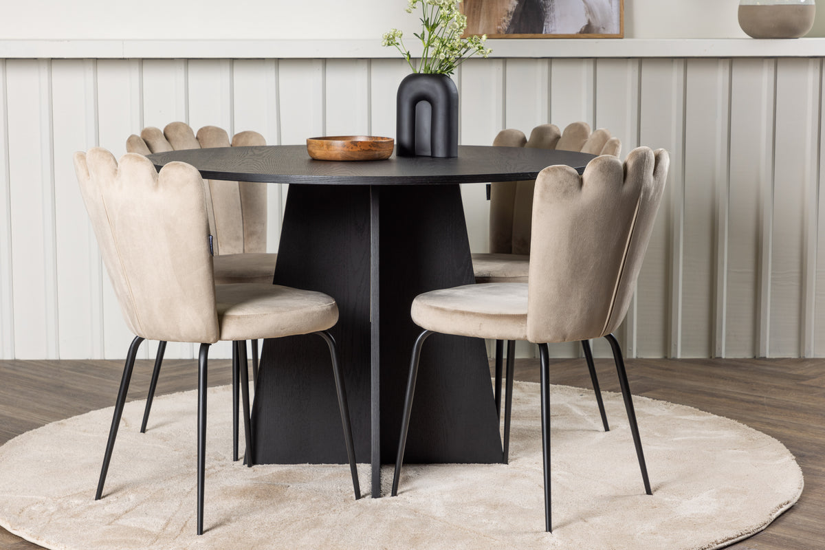 Dining Chair 2-pack Beige + Round Dining Table ø110 Black