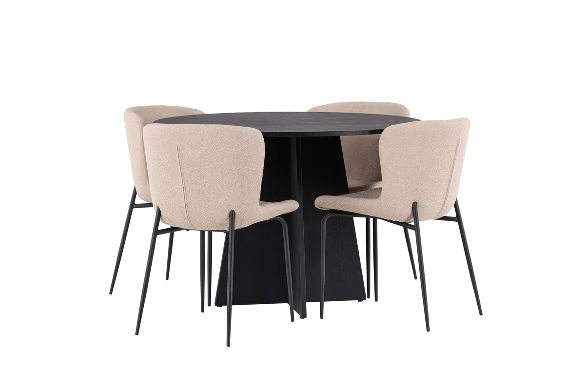 Round Dining Table ø110 Black + Dining Chair 2-pack Beige