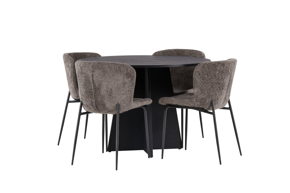 Round Dining Table ø110 Black + Dining Chair 2-pack Dark Grey