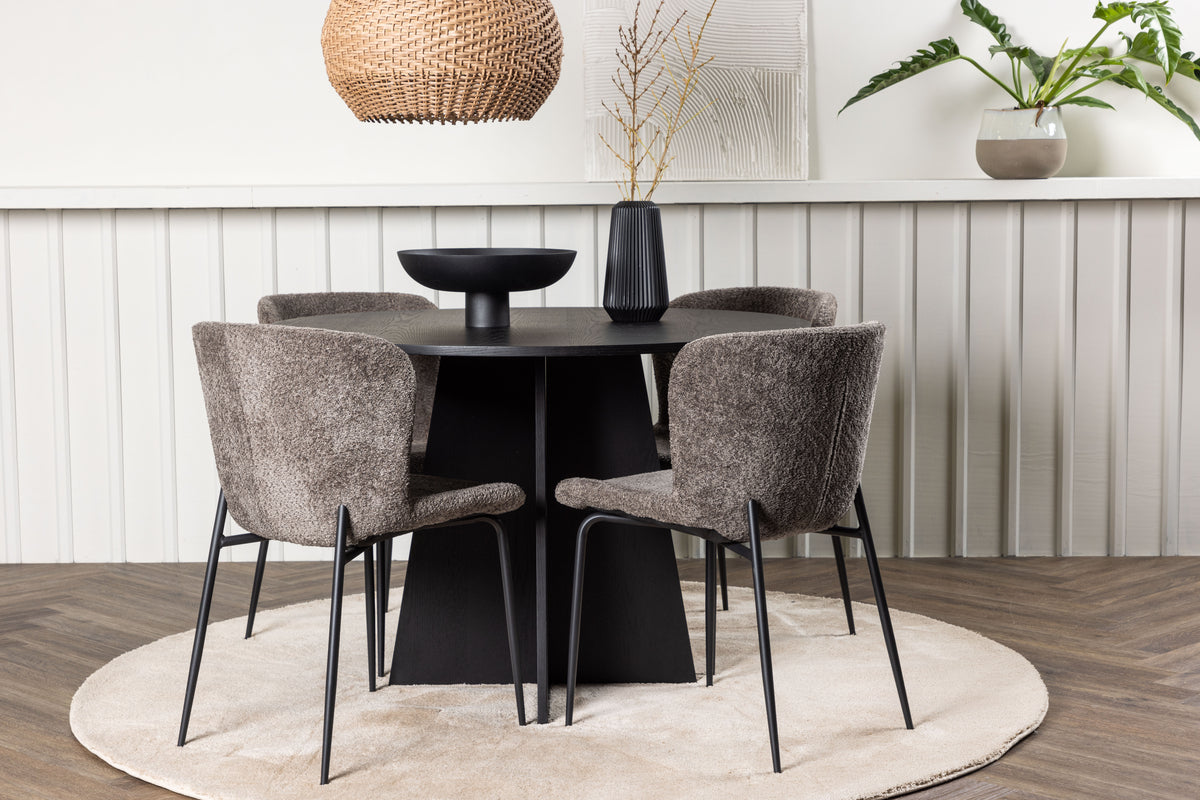 Round Dining Table ø110 Black + Dining Chair 2-pack Dark Grey
