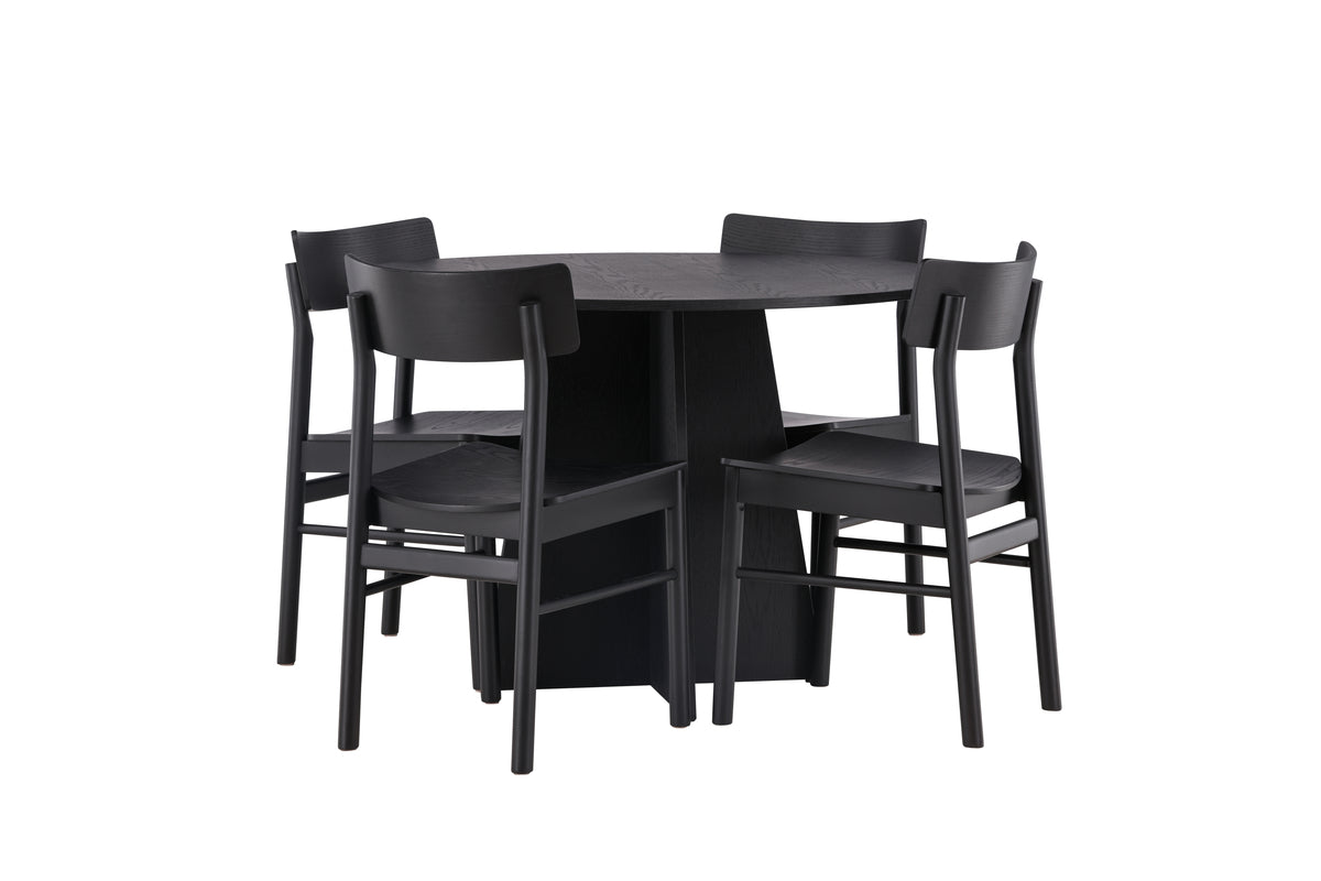 Round Dining Table ø110 Black + Dining Chair 2-pack Black
