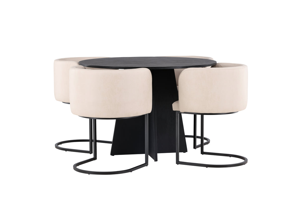 Round Dining Table ø110 Black + Dining Chair Beige