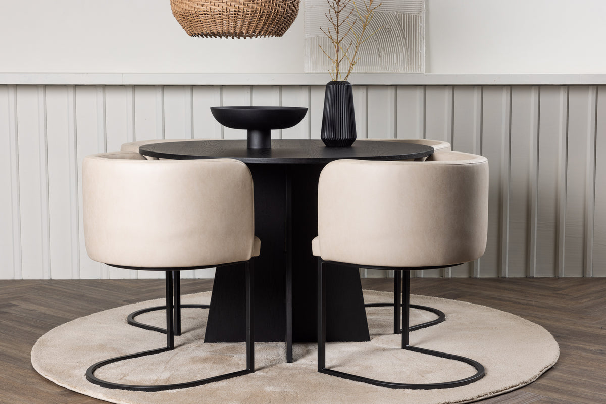 Round Dining Table ø110 Black + Dining Chair Beige