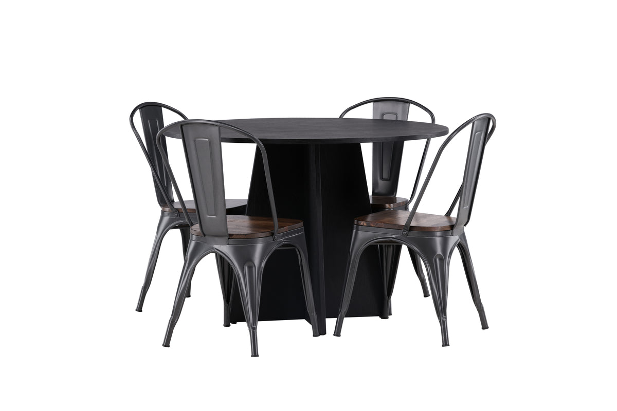 Round Dining Table ø110 Black + Dining Chair 2-pack Walnut