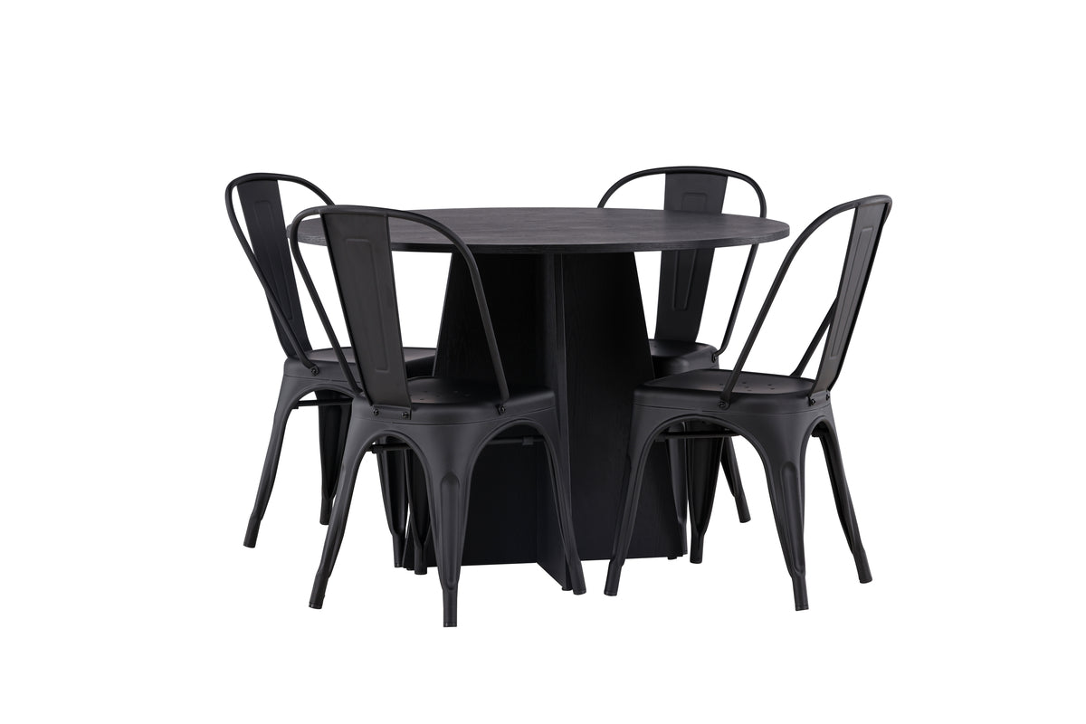 Round Dining Table ø110 Black + Dining Chair 4-pack Black