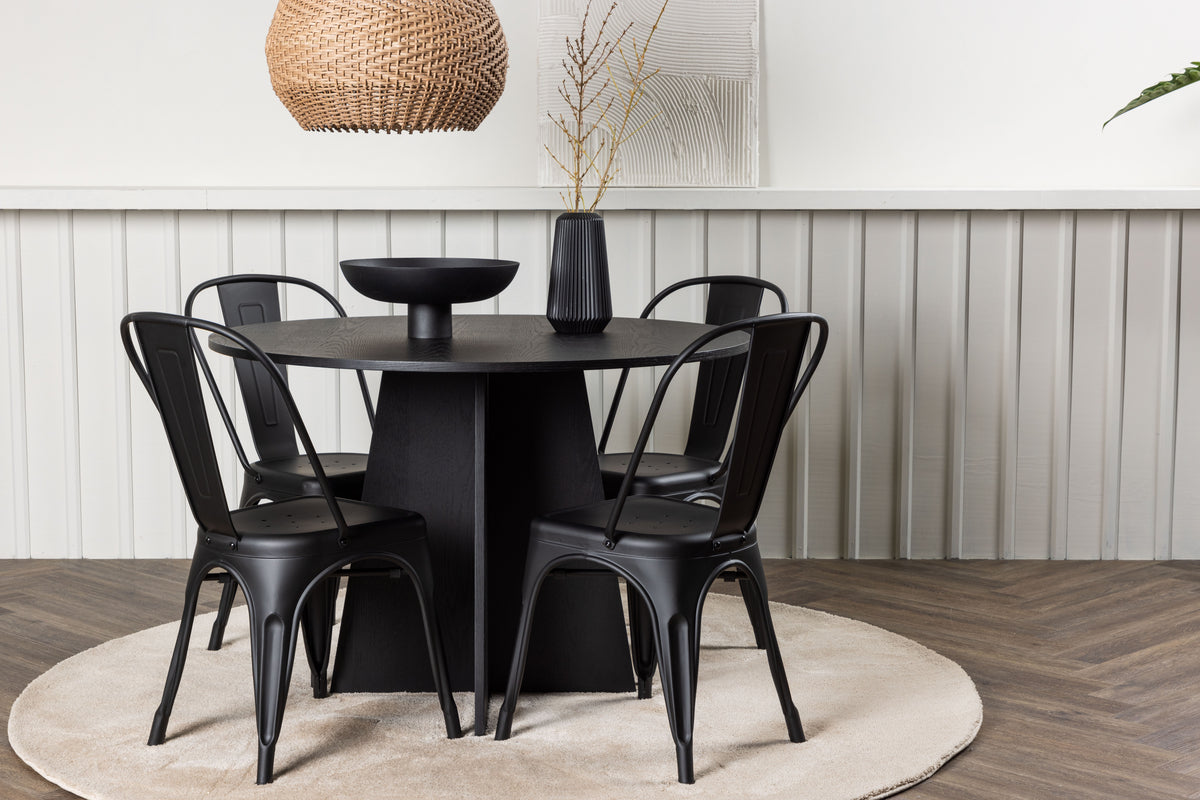 Round Dining Table ø110 Black + Dining Chair 4-pack Black