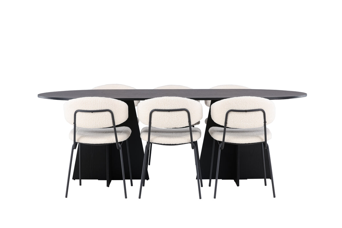 Oval Dining Table 115 x 230 Black + Dining Chair 2-pack White