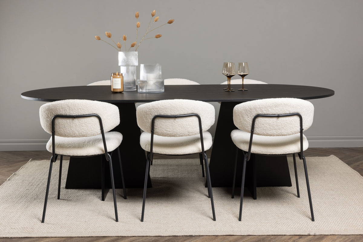Oval Dining Table 115 x 230 Black + Dining Chair 2-pack White