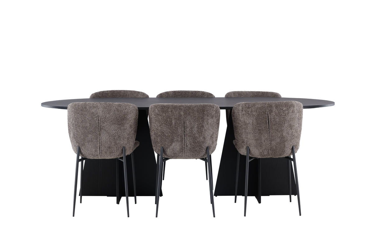 Oval Dining Table 115 x 230 Black + Dining Chair 2-pack Beige