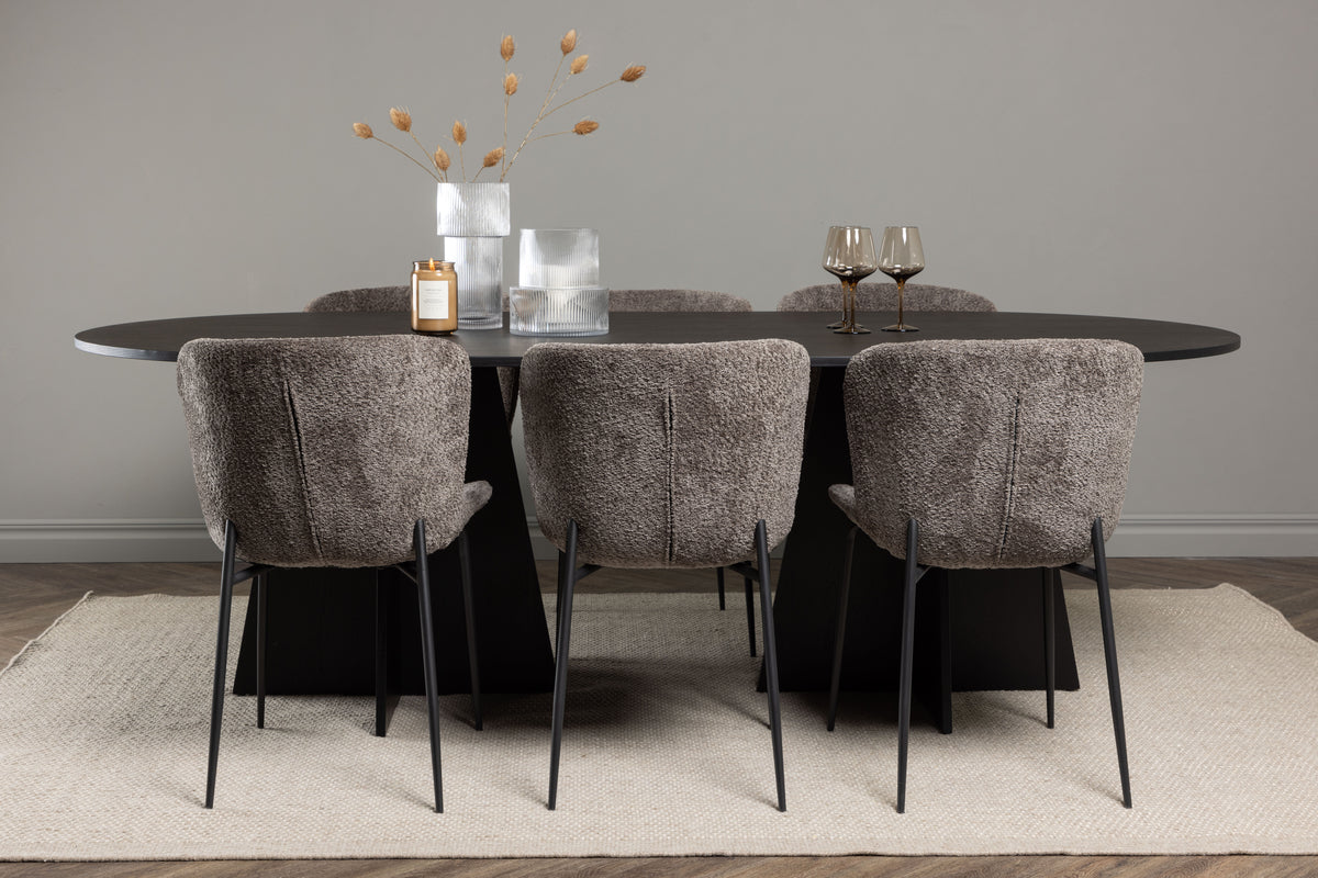 Oval Dining Table 115 x 230 Black + Dining Chair 2-pack Beige