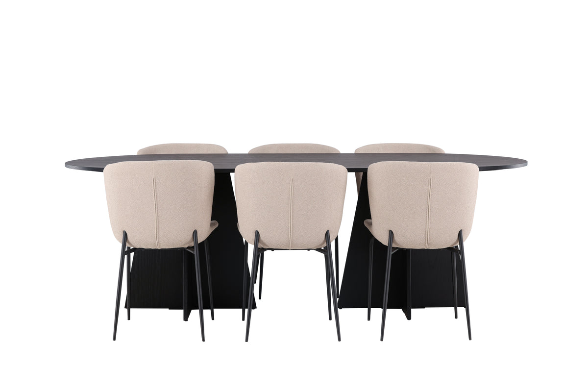 Oval Dining Table 115 x 230 Black + Dining Chair 2-pack Dark Grey