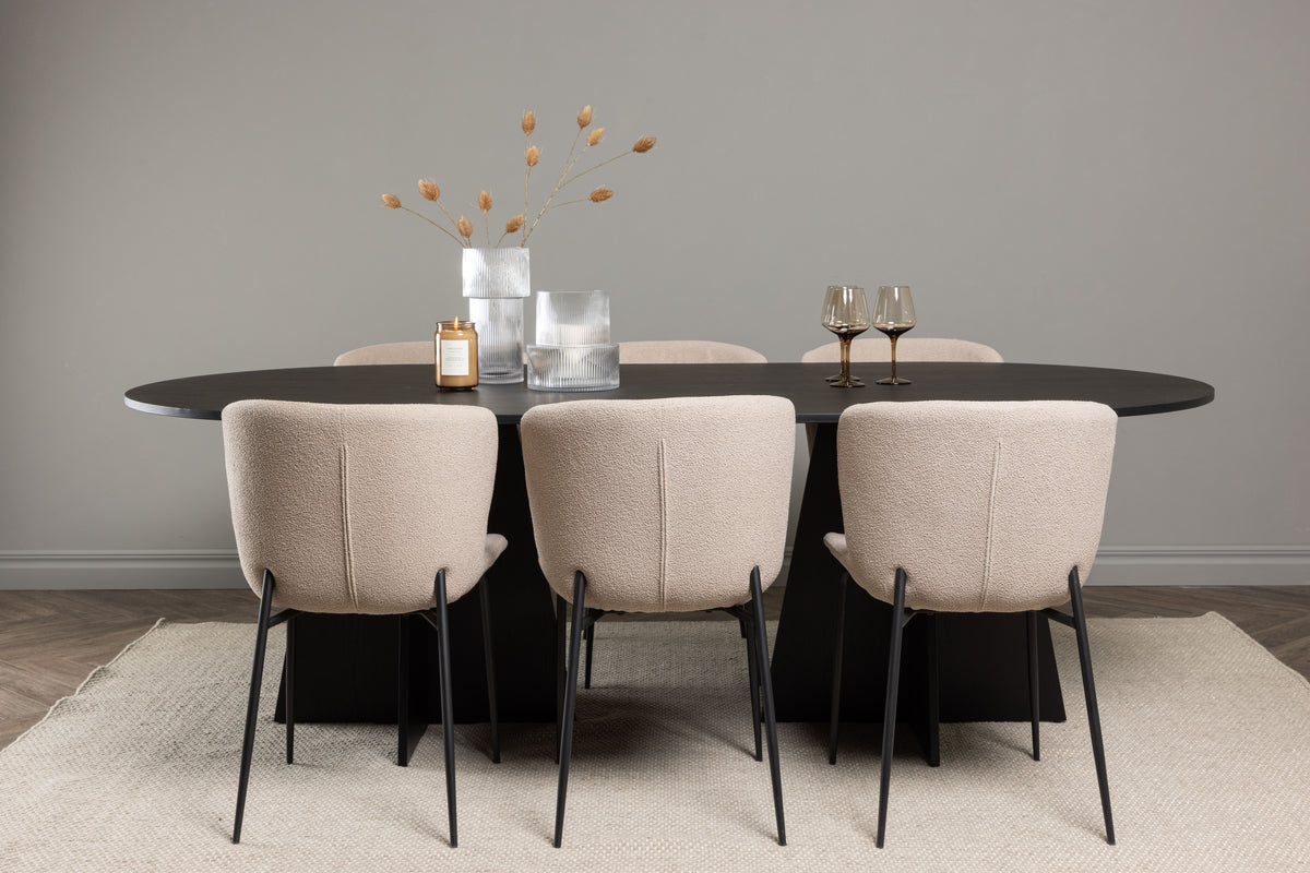 Oval Dining Table 115 x 230 Black + Dining Chair 2-pack Dark Grey