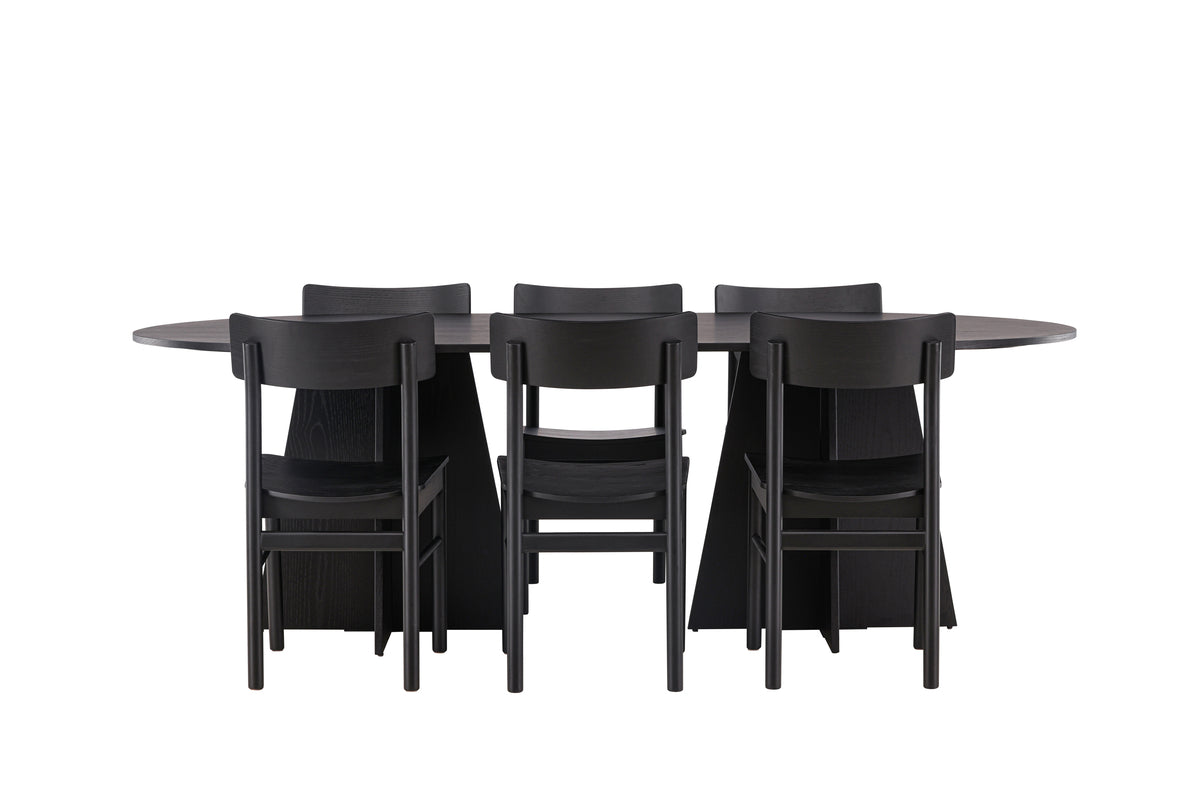 Oval Dining Table 115 x 230 Black + Dining Chair 2-pack Black