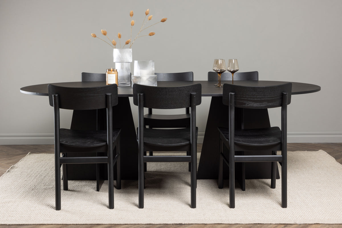 Oval Dining Table 115 x 230 Black + Dining Chair 2-pack Black