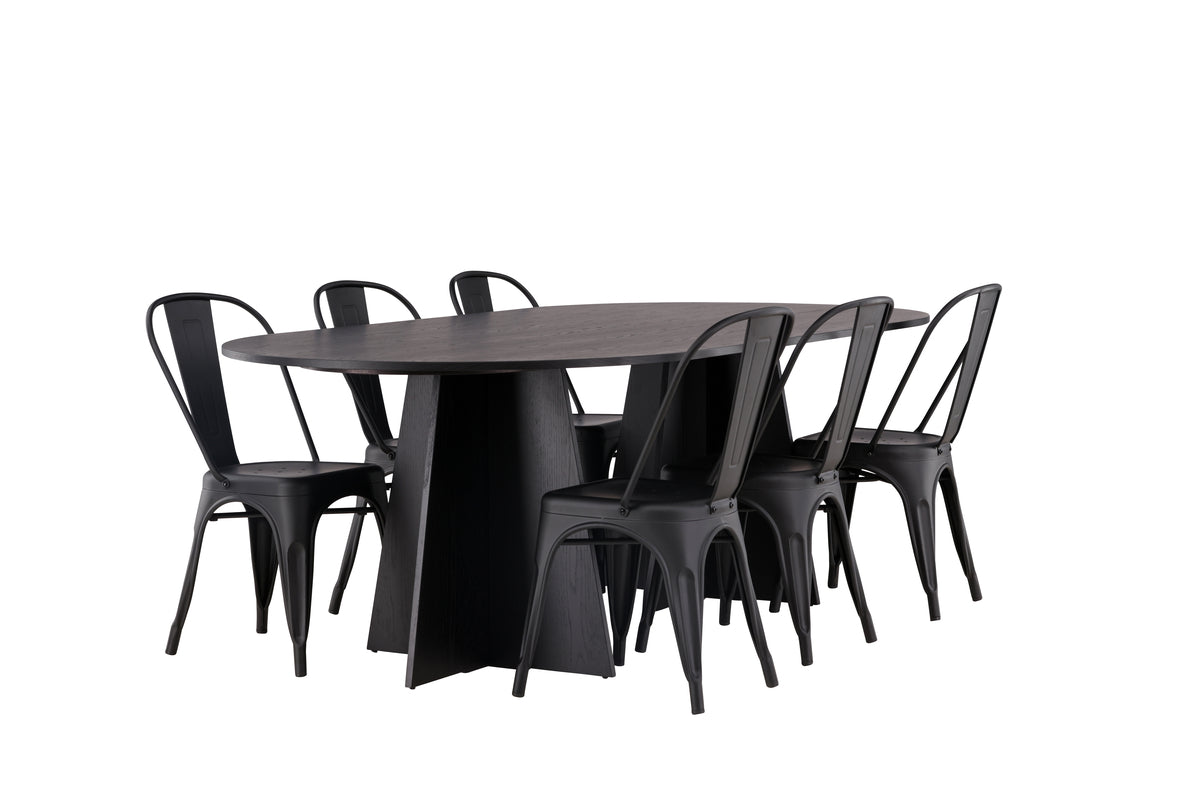 Oval Dining Table 115 x 230 Black + Dining Chair 4-pack Black