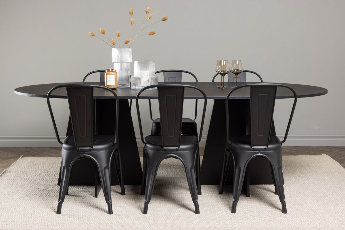 Oval Dining Table 115 x 230 Black + Dining Chair 4-pack Black