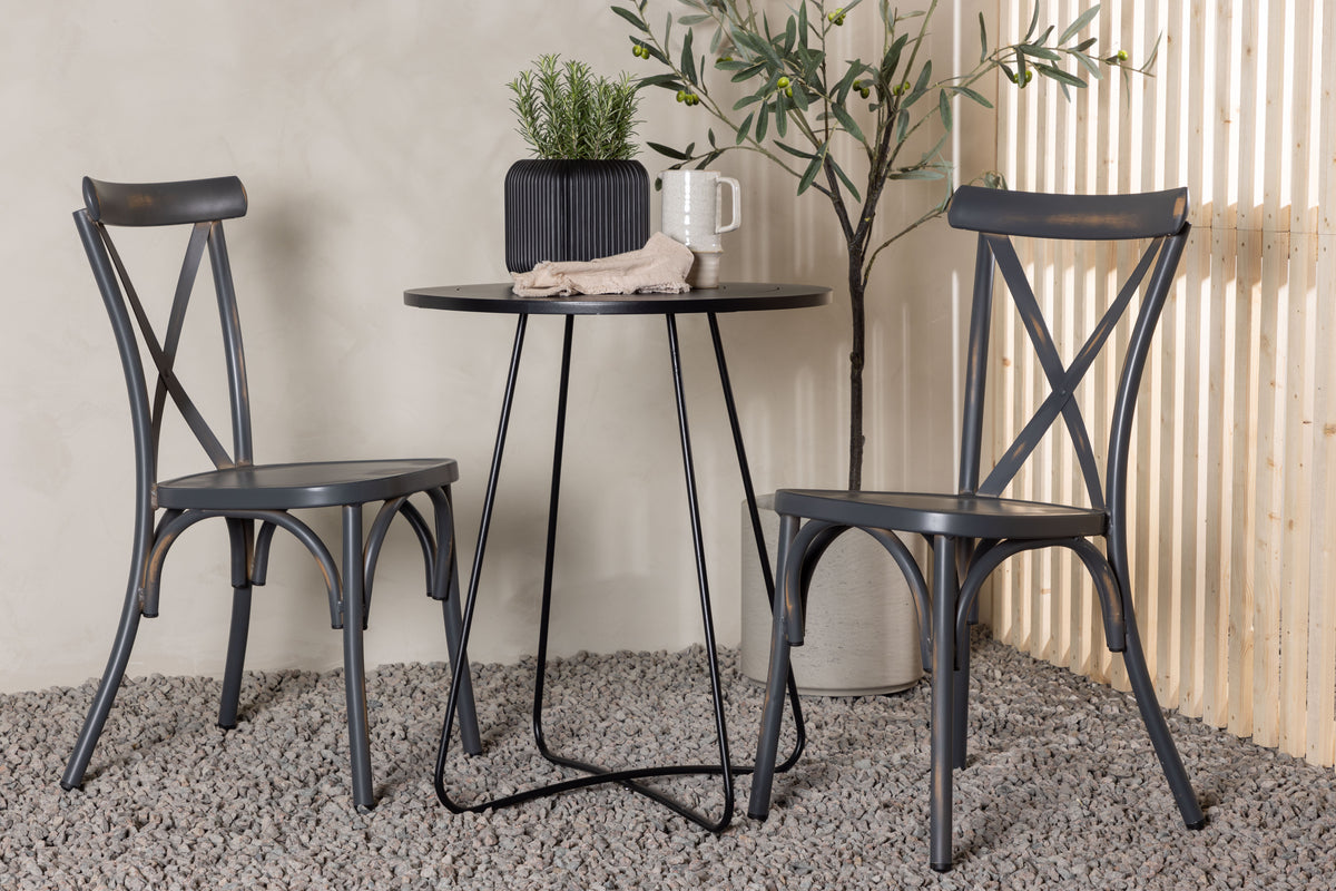 Dining Chair 2-pack Dark Grey + Cafe Table ø60 Black