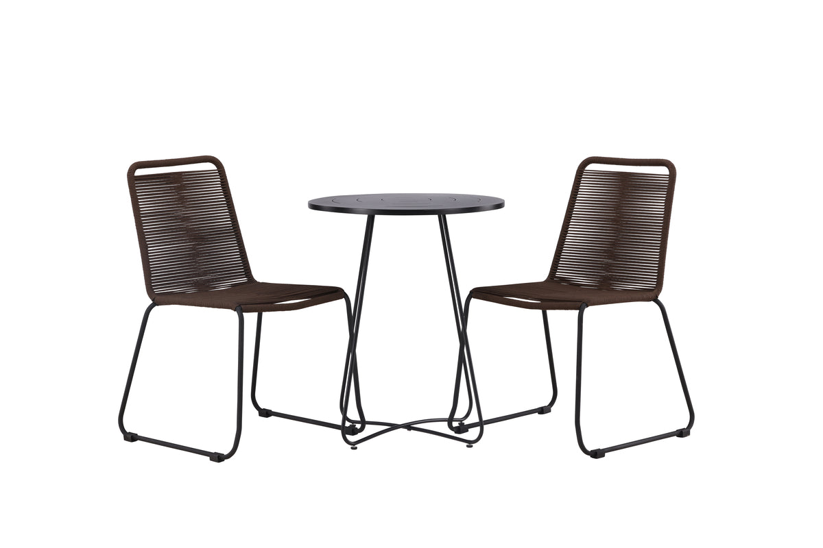 Dining Chair 2-pack Brown + Cafe Table ø60 Black