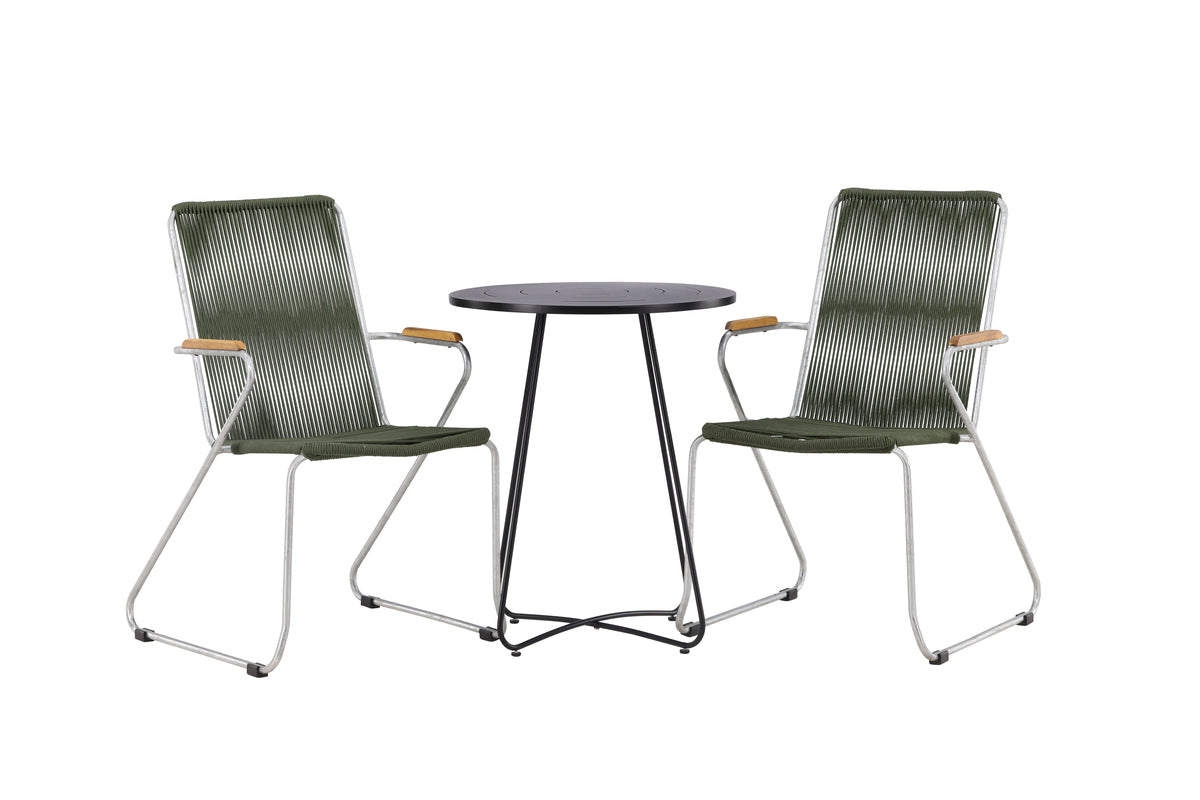 Cafe Table ø60 Black + Dining Chair 2-pack Green