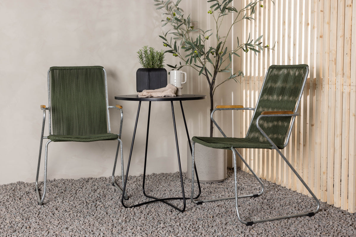 Cafe Table ø60 Black + Dining Chair 2-pack Green