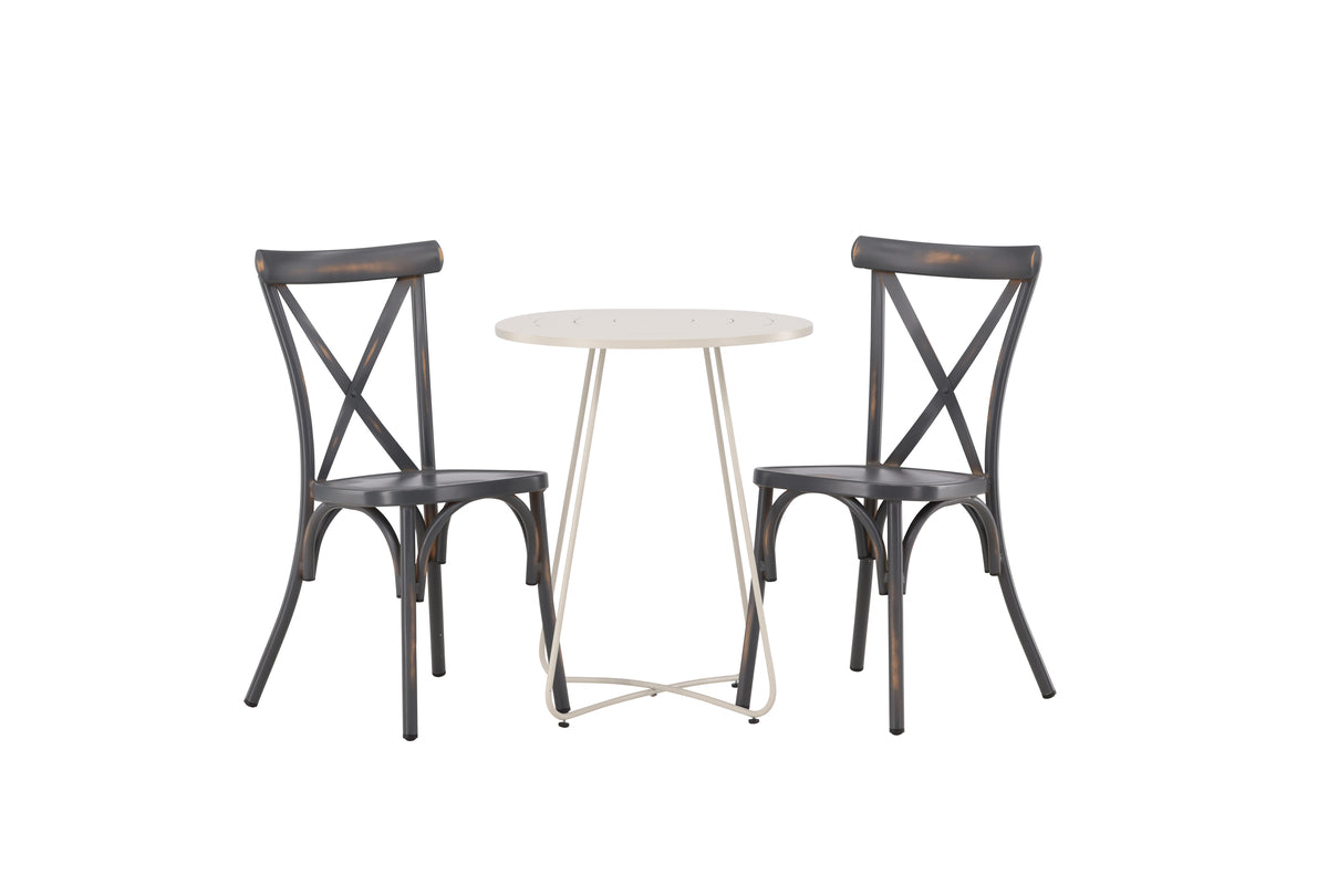 Dining Chair 2-pack Dark Grey + Cafe Table ø60 Beige