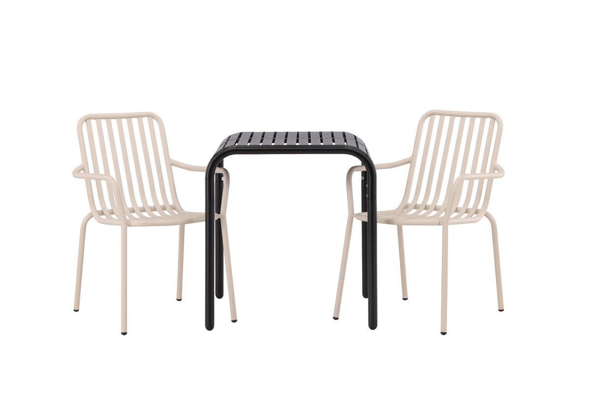 Cafe Table 70 x 70 Black + Dining Chair 2-pack Beige