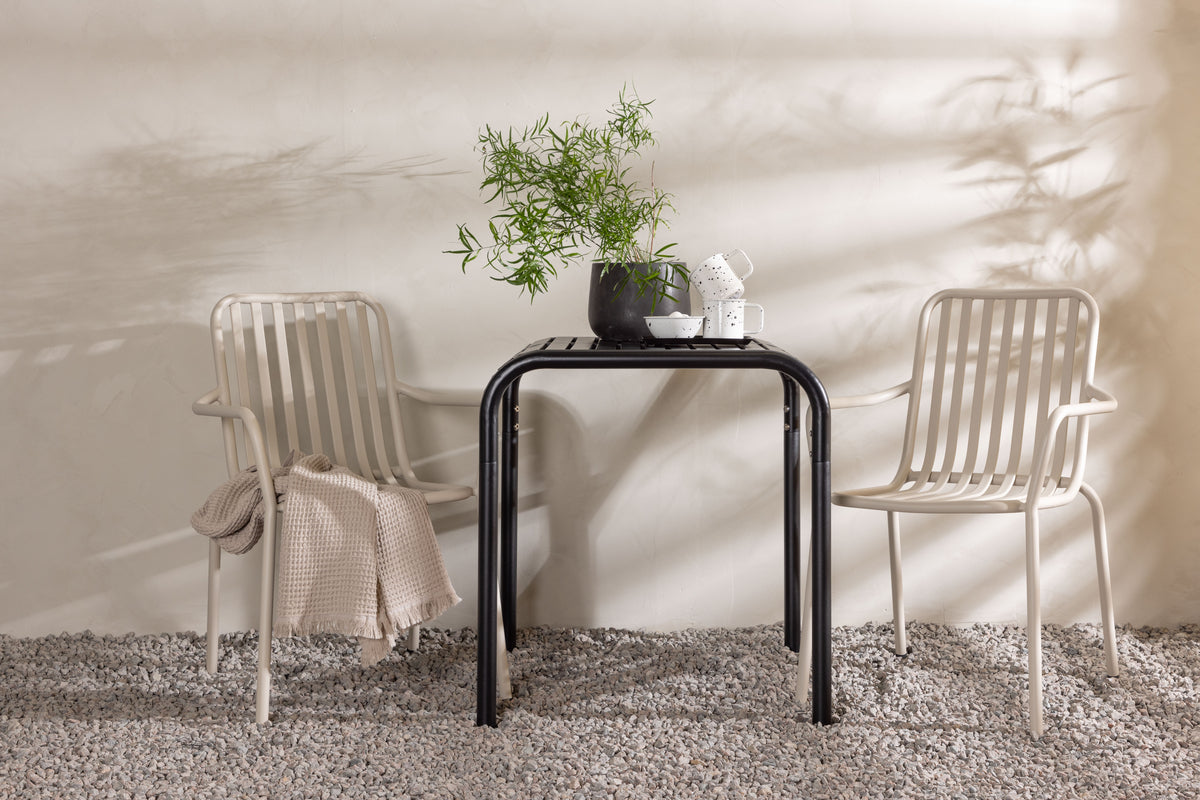 Cafe Table 70 x 70 Black + Dining Chair 2-pack Beige