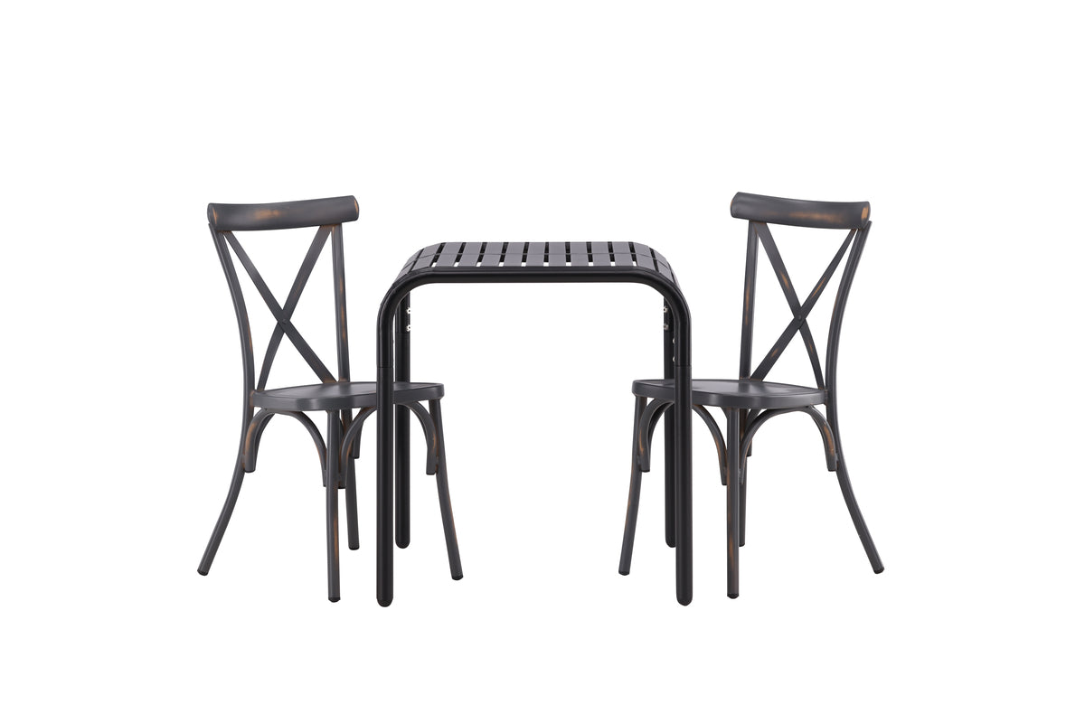 Cafe Table 70 x 70 Black + Dining Chair 2-pack Dark Grey