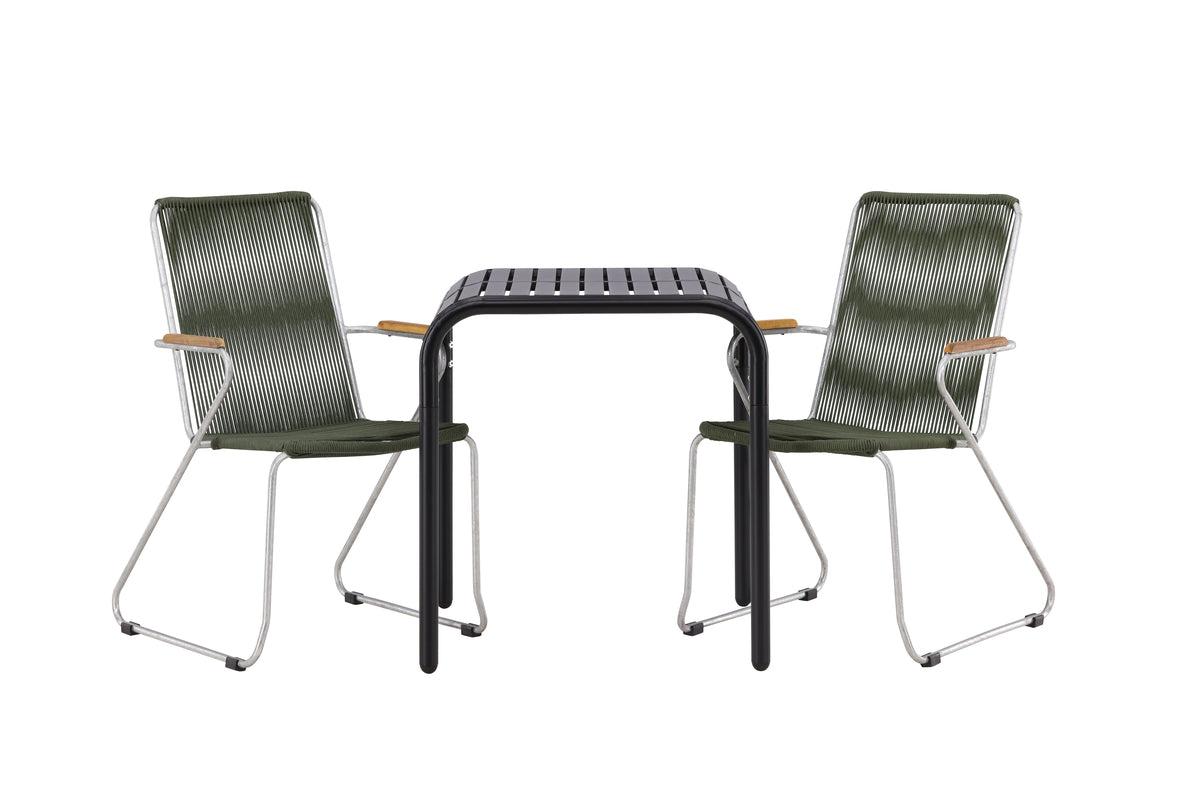Cafe Table 70 x 70 Black + Dining Chair 2-pack Green