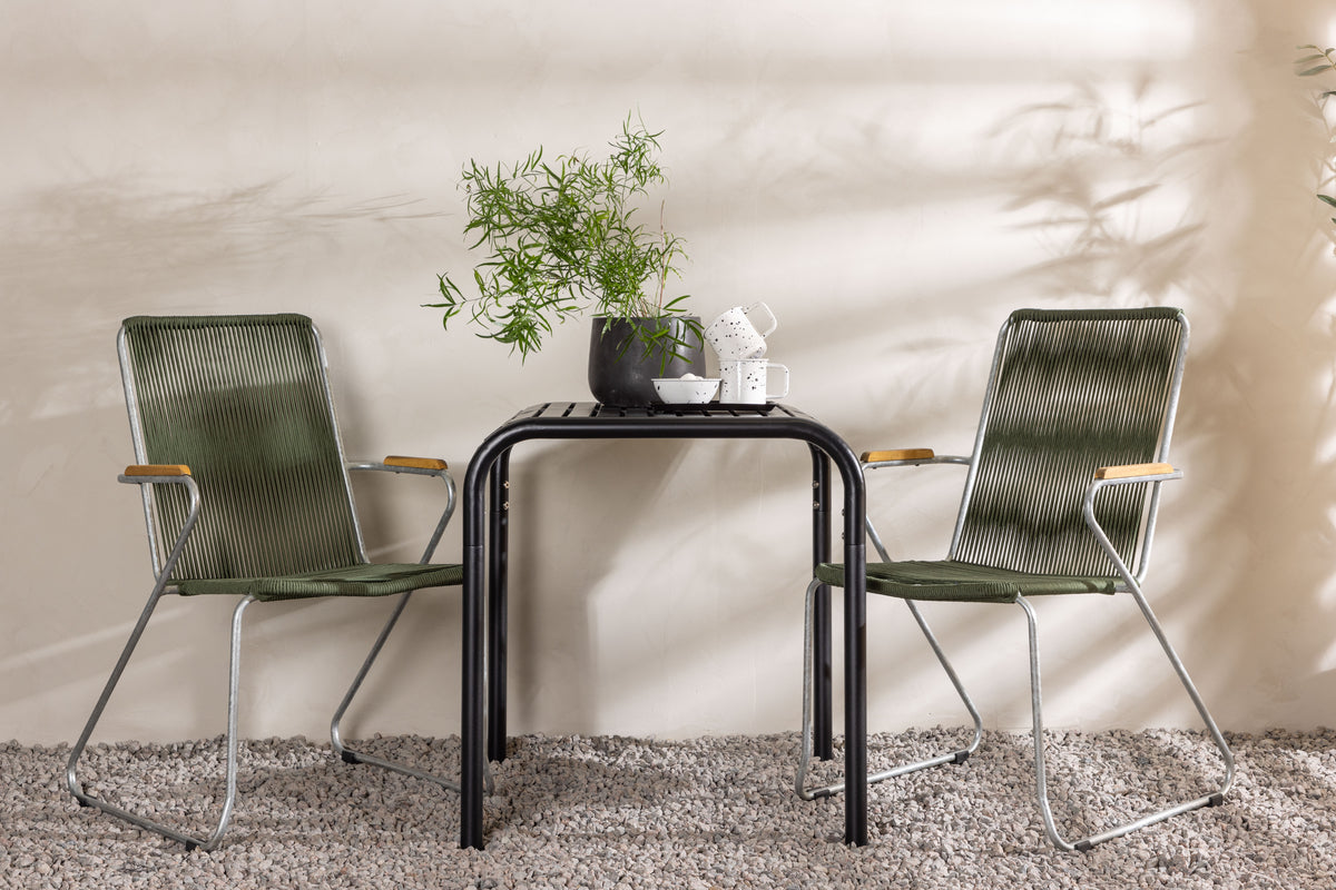 Cafe Table 70 x 70 Black + Dining Chair 2-pack Green